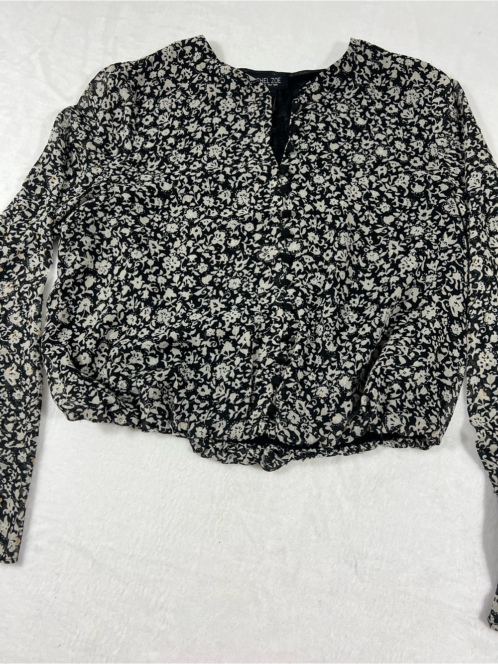 Rachel Zoe Black and Cream Floral Long Sleeve Blouse